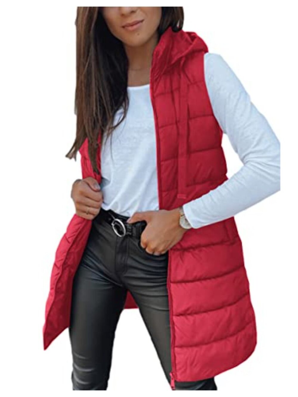 Women's Long Puffer Vest Sleeveless Hooded Quilted Winter Outerwear
